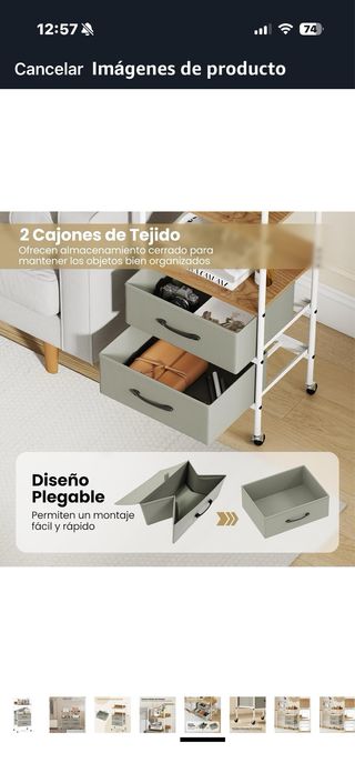 Carro auxiliar 3 estantes madera y tela