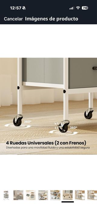 Carro auxiliar 3 estantes madera y tela