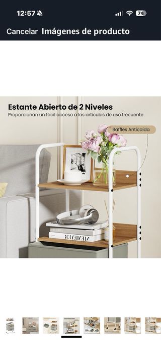 Carro auxiliar 3 estantes madera y tela