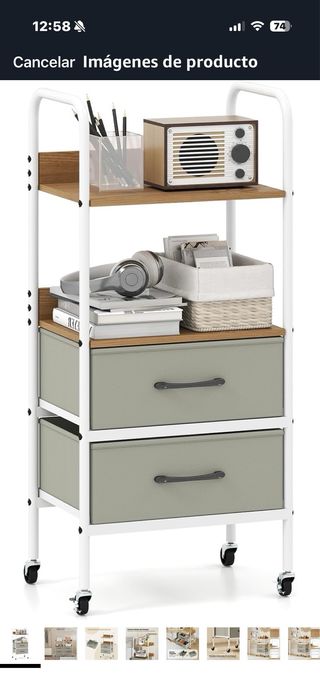 Carro auxiliar 3 estantes madera y tela