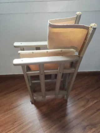 Silla plegable tela y madera beige