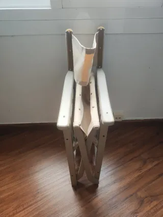 Silla plegable tela y madera beige