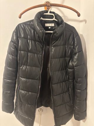 Abrigo Piel Negro White Rose Italiano