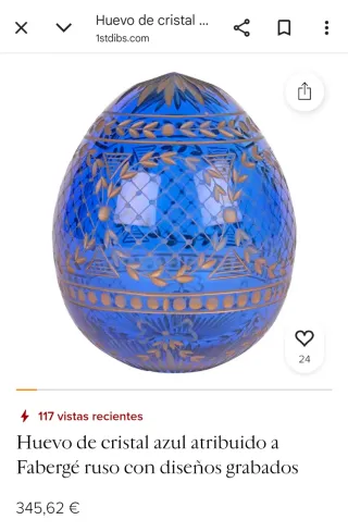 Huevo Ruso Cristal Antiguo Fabergé 10cm