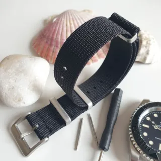 Correa de reloj nato militar, negra, acanalada, 20