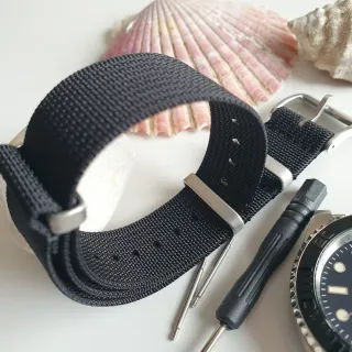 Correa de reloj nato militar, negra, acanalada, 20