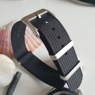 Correa de reloj nato militar, negra, acanalada, 20