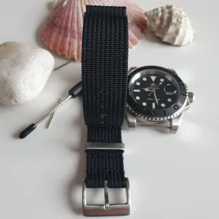 Correa de reloj nato militar, negra, acanalada, 20