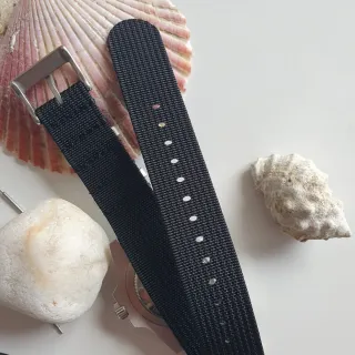 Correa de reloj nato militar, negra, acanalada, 20