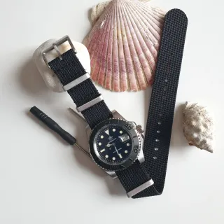 Correa de reloj nato militar, negra, acanalada, 20