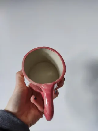 Caneca Artesanal Cerâmica Rosa e Amarela