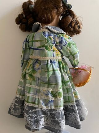 Muñeca Porcelana Vintage Vestido Azul Encaje