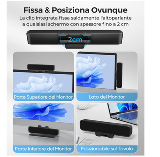 Soundbar PC Clip Monitor 20W Stereo USB-C