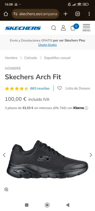 Skechers Arch Fit Talla 41 Negro
