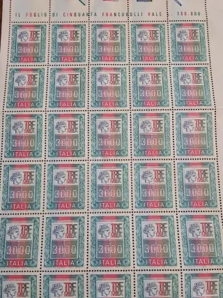 Foglio Francobolli Alti Valori 3000 Lire MNH