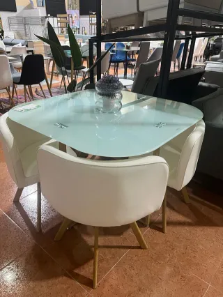 Mesa Comedor Cristal Templado + 4 Sillas