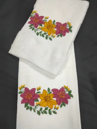 Conjunto Panos Cozinha Flores Bordadas Algodão