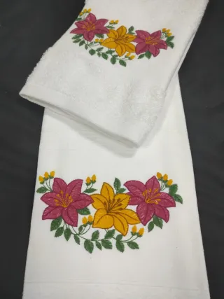 Conjunto Panos Cozinha Flores Bordadas Algodão