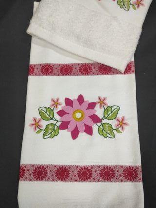 Conjunto Panos Cozinha Flores Bordadas