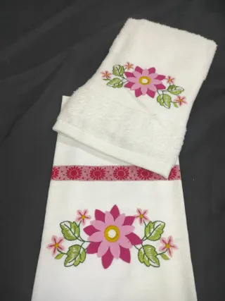 Conjunto Panos Cozinha Flores Bordadas
