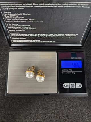 Pendientes de Oro 18K, Perlas, 4,8gr, 1,3cm