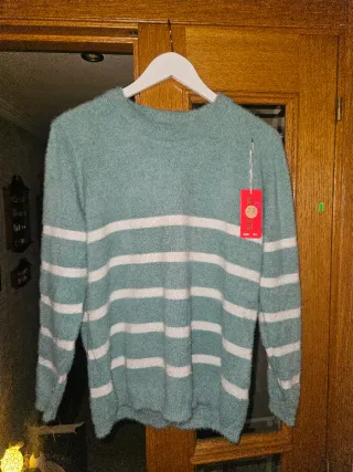 Jersey rayas verde agua, rosa y blanco talla única