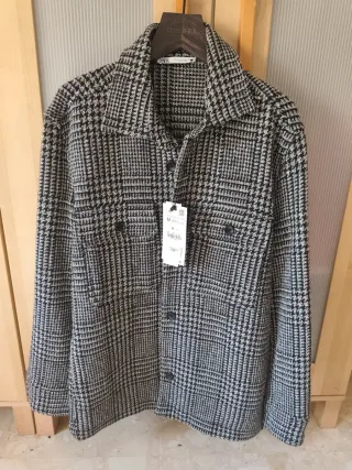 Chaqueta Zara Cuadros Gris y Negro Talla M