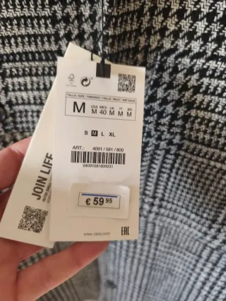 Chaqueta Zara Cuadros Gris y Negro Talla M