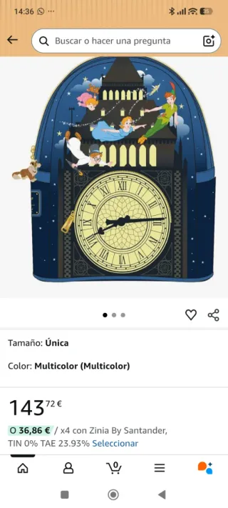 Mochila Disney Peter Pan Reloj