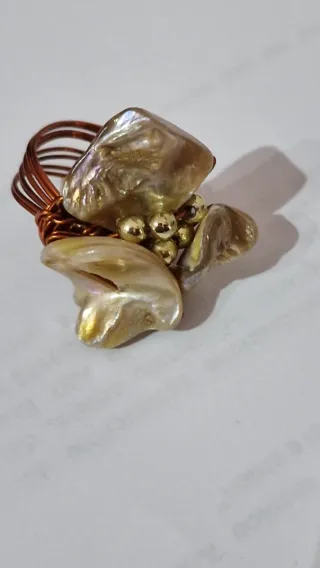 Anello filigrana rame perle dorate