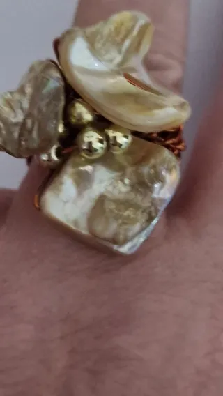 Anello filigrana rame perle dorate