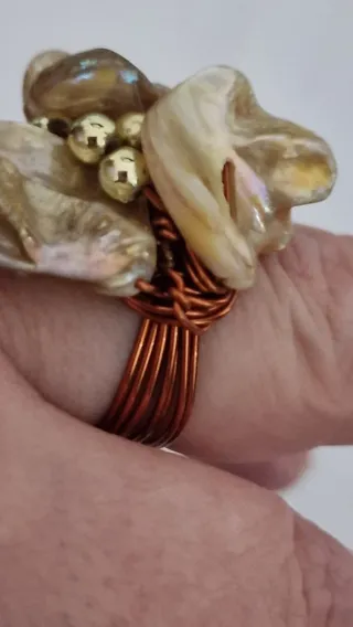 Anello filigrana rame perle dorate