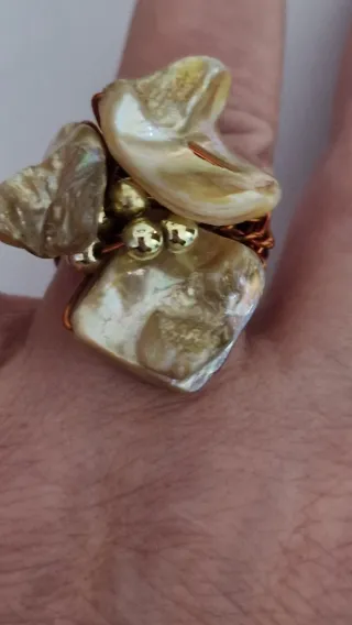 Anello filigrana rame perle dorate