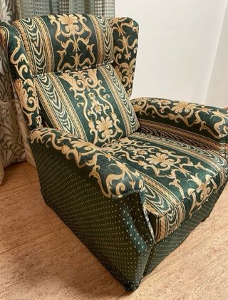 Dos sillones relax extensible tela verde y oro