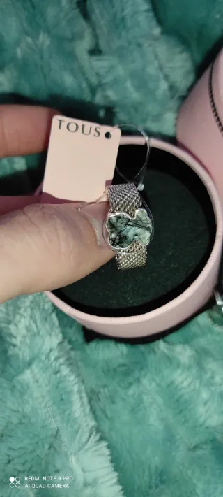 Anillo Tous Malla Plata Oso Ónix Nácar