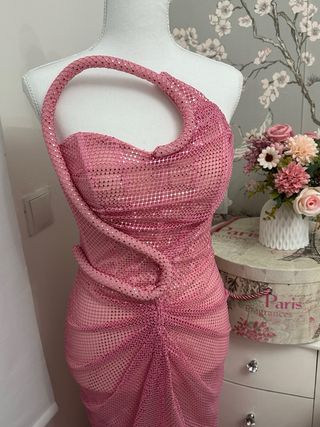 Vestido fiesta metalizado rosa talla S