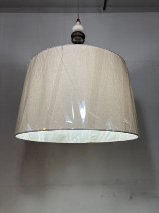Lampadario metallo ottone/ceramica + paralume