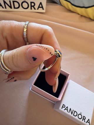 Anillo Pandora Corazón Azul y Plata