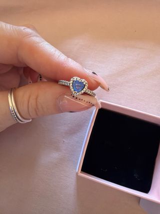 Anillo Pandora Corazón Azul y Plata