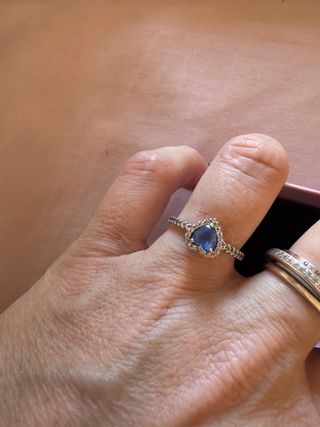 Anillo Pandora Corazón Azul y Plata