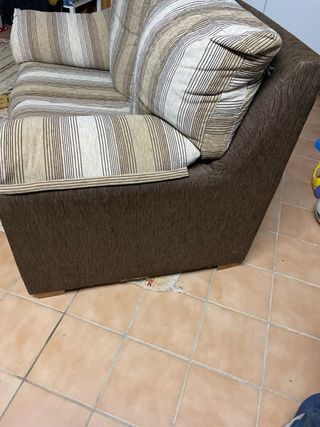 Sofá de 2 plazas tela beige y marrón