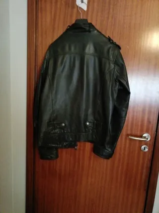 Casaco de Couro Preto/Verde Oliva