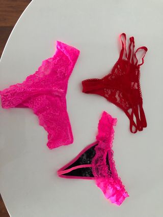 Lote 3 Bragas/Tangas Encaje Negro, Rojo, Turquesa