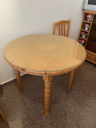 Mesa redonda madera y cristal Ancho 88 x alto 77