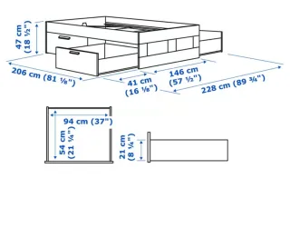 Cama doble 140×200 Madera blanca con 4 Cajones.