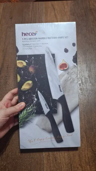 Set 5 Coltelli Cucina Marmo con Guaine