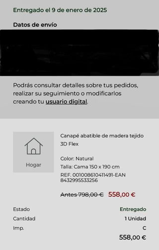 Canapé Flex 150x190cm seminuevo con cabecero.