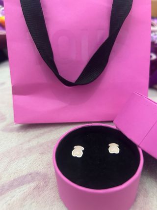 Pendientes Tous Oso Plata color rosa