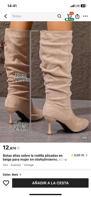 Botas altas piel sintética beige