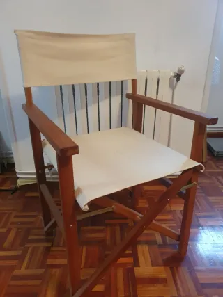 Silla Plegable Madera y Tela Beige